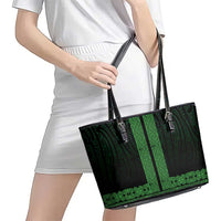 New Zealand Maori Kowhaiwhai Leather Tote Bag Kakariki Maui and Mangopare LT9 - Polynesian Pride