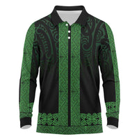 New Zealand Maori Kowhaiwhai Long Sleeve Polo Shirt Kakariki Maui and Mangopare
