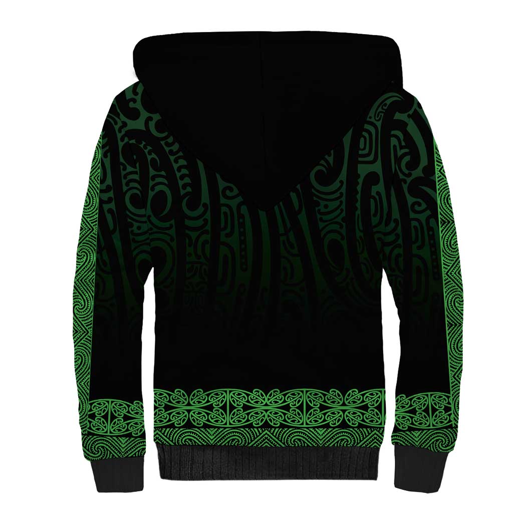 New Zealand Maori Kowhaiwhai Sherpa Hoodie Kakariki Maui and Mangopare