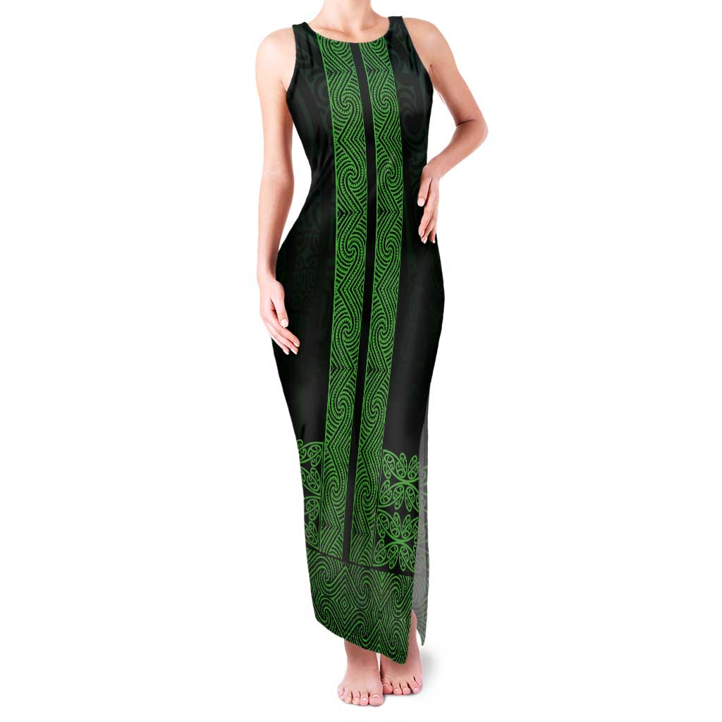 New Zealand Maori Kowhaiwhai Tank Maxi Dress Kakariki Maui and Mangopare