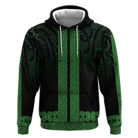 New Zealand Maori Kowhaiwhai Zip Hoodie Kakariki Maui and Mangopare LT9 Pullover Hoodie Green - Polynesian Pride