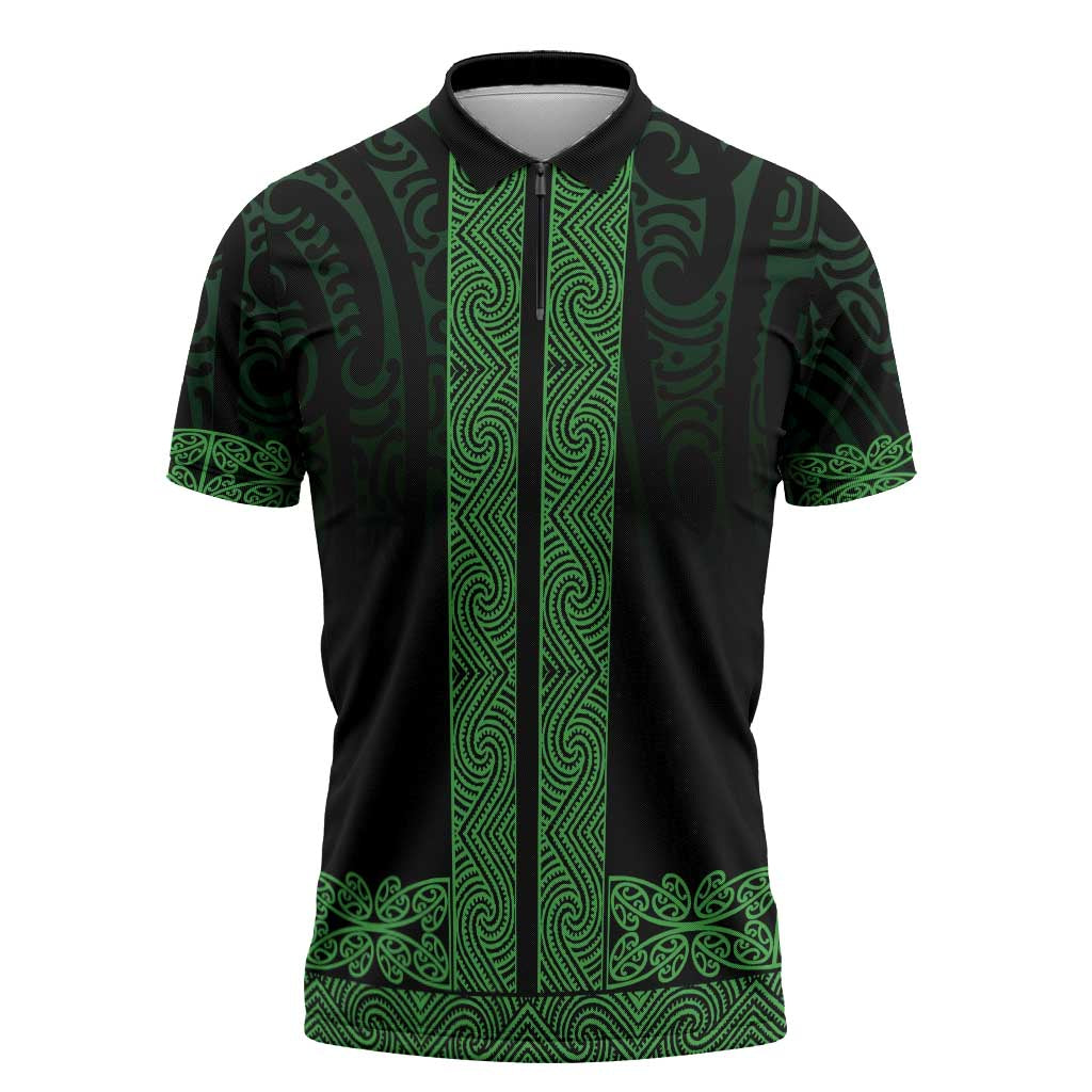New Zealand Maori Kowhaiwhai Zipper Polo Shirt Kakariki Maui and Mangopare - Polynesian Pride