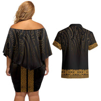 New Zealand Maori Kowhaiwhai Couples Matching Off Shoulder Short Dress and Hawaiian Shirt Karaka Maui and Mangopare LT9 - Polynesian Pride