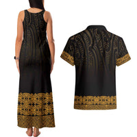 New Zealand Maori Kowhaiwhai Couples Matching Tank Maxi Dress and Hawaiian Shirt Karaka Maui and Mangopare LT9 - Polynesian Pride