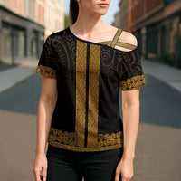 New Zealand Maori Kowhaiwhai Cross Shoulder Shirt Karaka Maui and Mangopare - Polynesian Pride