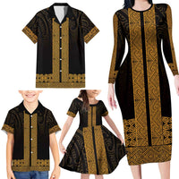 New Zealand Maori Kowhaiwhai Family Matching Long Sleeve Bodycon Dress and Hawaiian Shirt Karaka Maui and Mangopare LT9 - Polynesian Pride