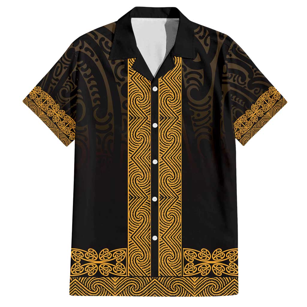 New Zealand Maori Kowhaiwhai Family Matching Long Sleeve Bodycon Dress and Hawaiian Shirt Karaka Maui and Mangopare LT9 Dad's Shirt - Short Sleeve Gold - Polynesian Pride