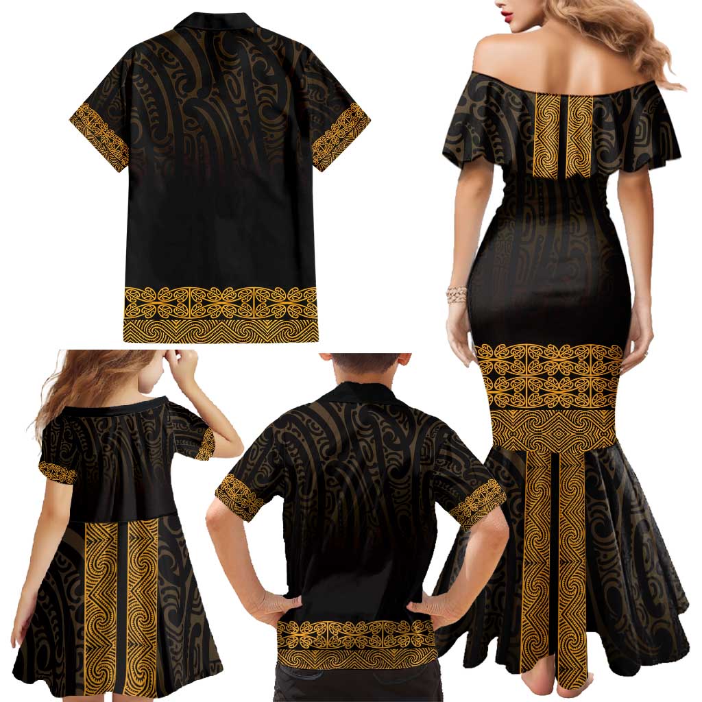 New Zealand Maori Kowhaiwhai Family Matching Mermaid Dress and Hawaiian Shirt Karaka Maui and Mangopare LT9 - Polynesian Pride
