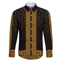 New Zealand Maori Kowhaiwhai Family Matching Mermaid Dress and Hawaiian Shirt Karaka Maui and Mangopare LT9 Dad's Shirt - Long Sleeve Gold - Polynesian Pride
