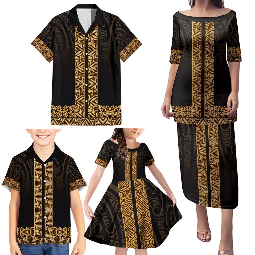 New Zealand Maori Kowhaiwhai Family Matching Puletasi and Hawaiian Shirt Karaka Maui and Mangopare LT9 - Polynesian Pride