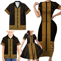 New Zealand Maori Kowhaiwhai Family Matching Short Sleeve Bodycon Dress and Hawaiian Shirt Karaka Maui and Mangopare LT9 - Polynesian Pride