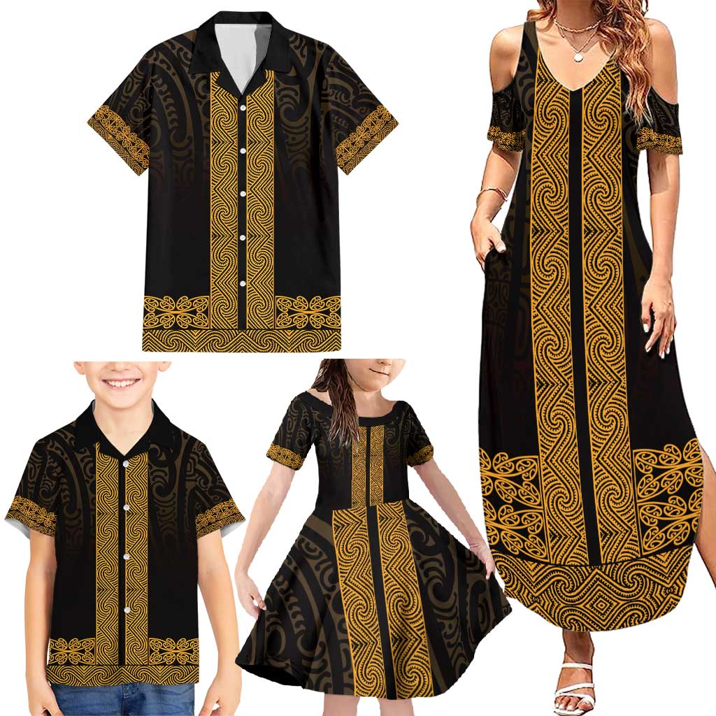 New Zealand Maori Kowhaiwhai Family Matching Summer Maxi Dress and Hawaiian Shirt Karaka Maui and Mangopare LT9 - Polynesian Pride