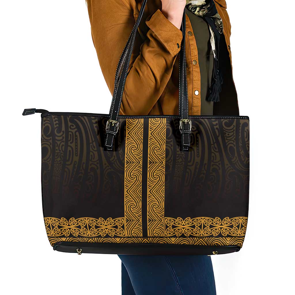 New Zealand Maori Kowhaiwhai Leather Tote Bag Karaka Maui and Mangopare LT9 - Polynesian Pride