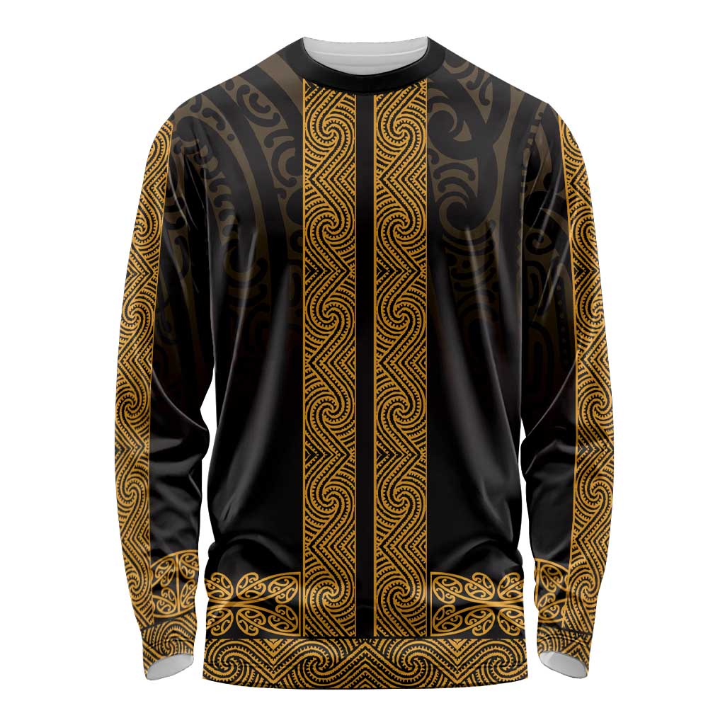 New Zealand Maori Kowhaiwhai Long Sleeve Shirt Karaka Maui and Mangopare LT9 Unisex Gold - Polynesian Pride