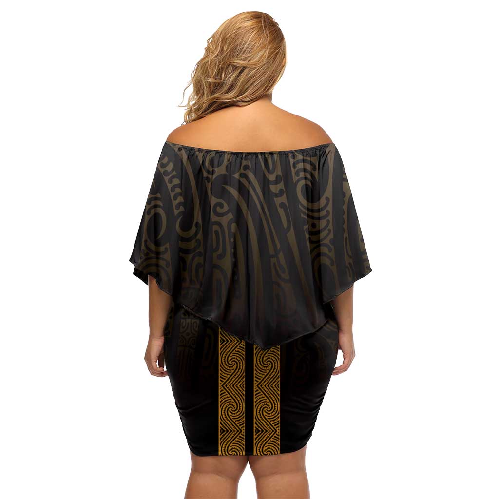 New Zealand Maori Kowhaiwhai Off Shoulder Short Dress Karaka Maui and Mangopare