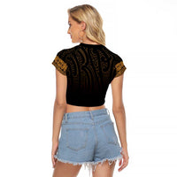 New Zealand Maori Kowhaiwhai Raglan Cropped T Shirt Karaka Maui and Mangopare LT9 - Polynesian Pride