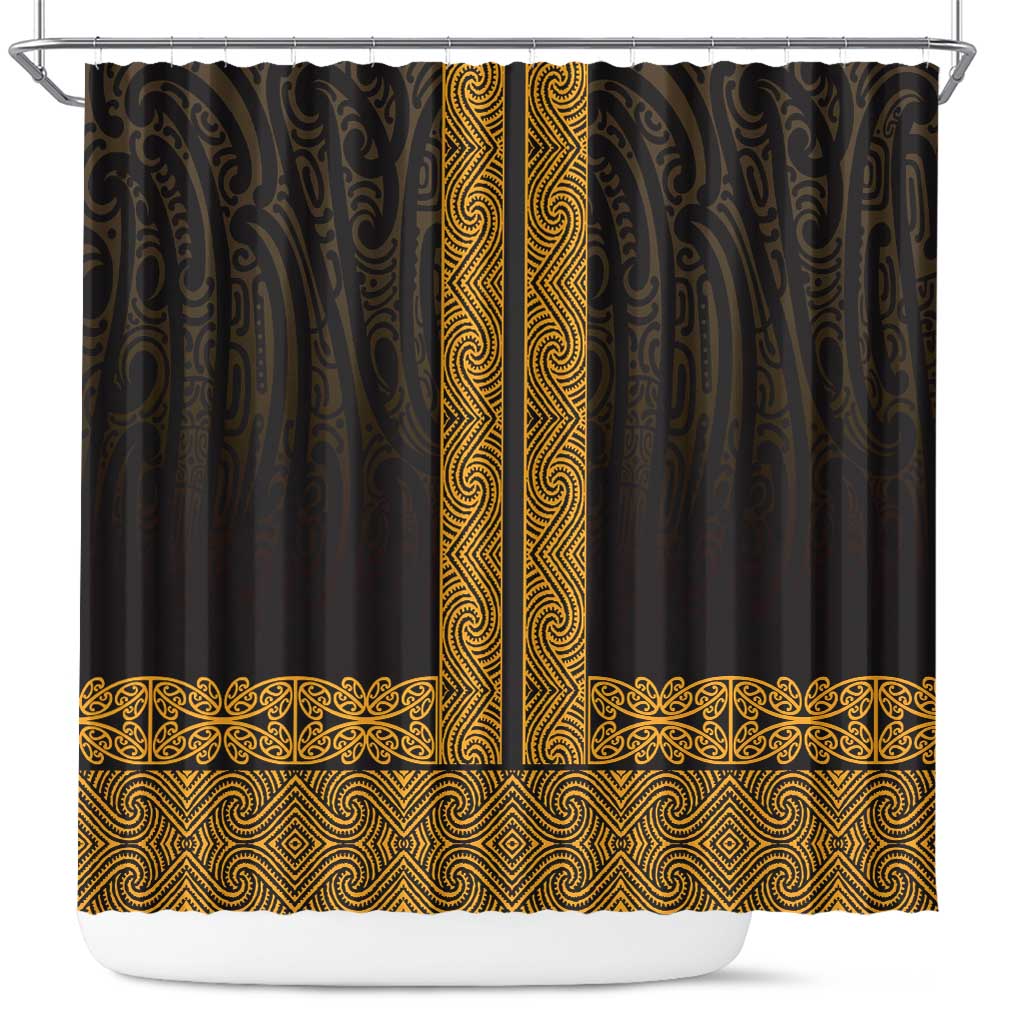 New Zealand Maori Kowhaiwhai Shower Curtain Karaka Maui and Mangopare LT9 Gold - Polynesian Pride