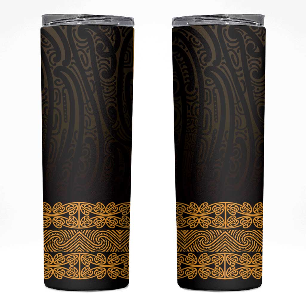 New Zealand Maori Kowhaiwhai Skinny Tumbler Karaka Maui and Mangopare LT9 Gold - Polynesian Pride