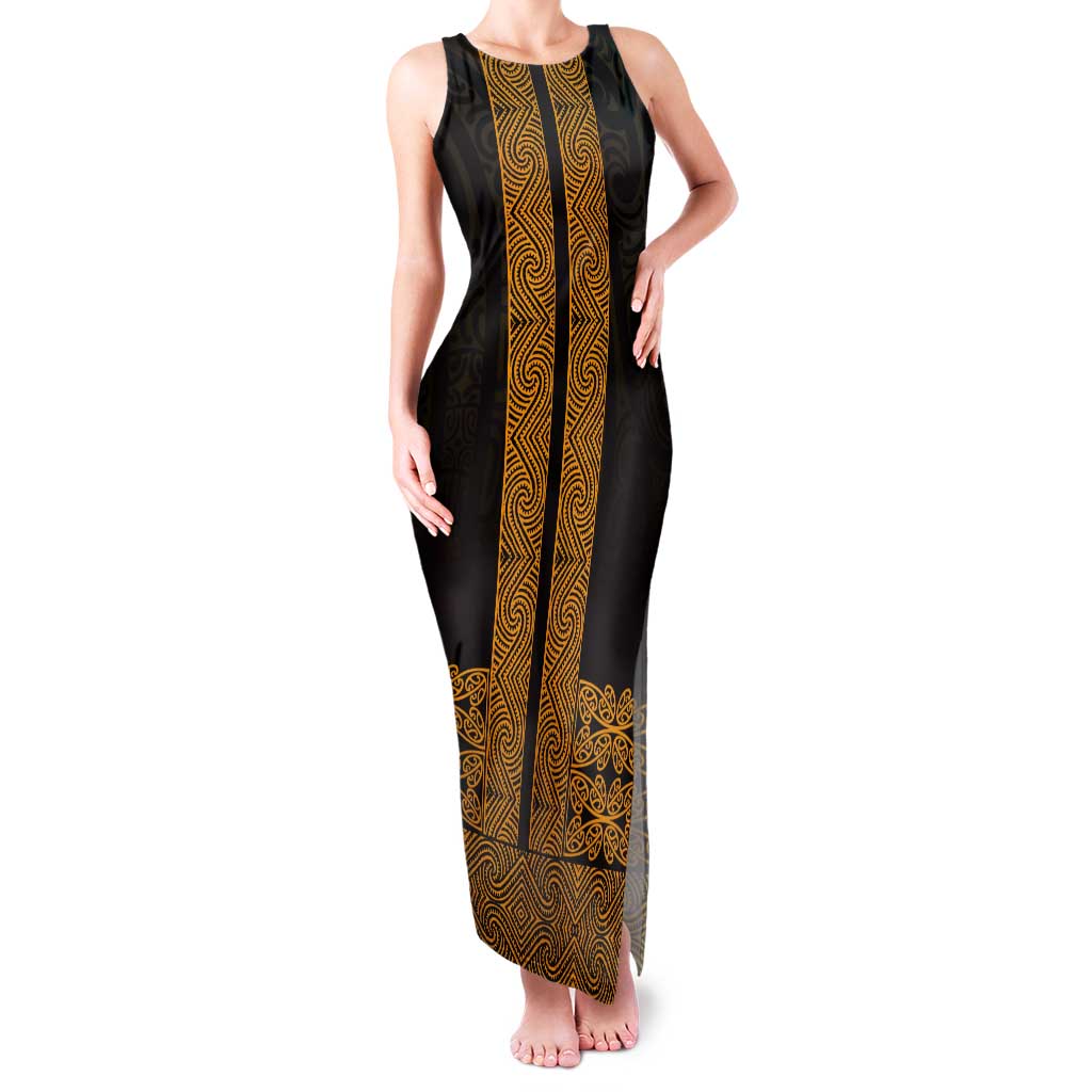 New Zealand Maori Kowhaiwhai Tank Maxi Dress Karaka Maui and Mangopare