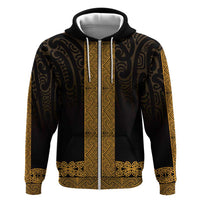 New Zealand Maori Kowhaiwhai Zip Hoodie Karaka Maui and Mangopare LT9 Zip Hoodie Gold - Polynesian Pride