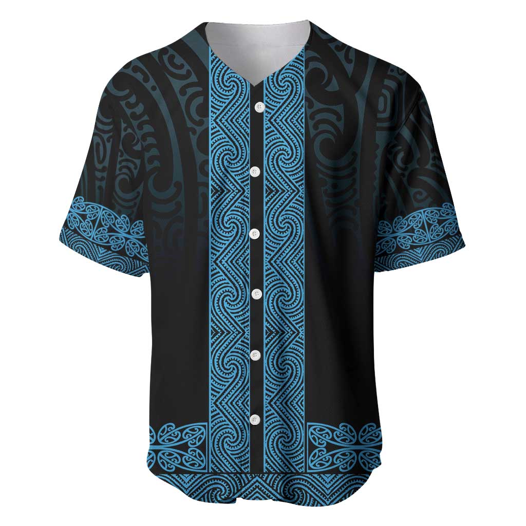 New Zealand Maori Kowhaiwhai Baseball Jersey Kikorangi Maui and Mangopare LT9 Blue - Polynesian Pride