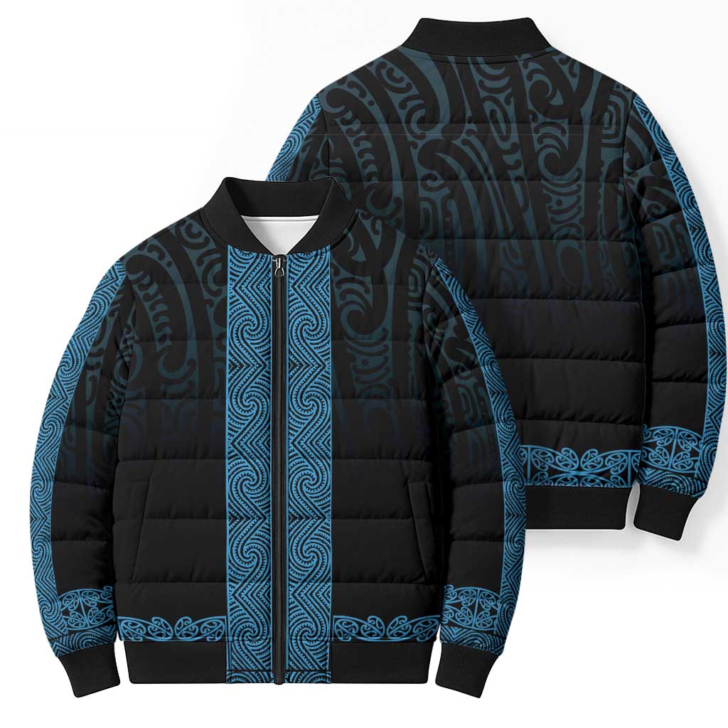 New Zealand Maori Kowhaiwhai Bomber Puffer Jacket Kikorangi Maui and Mangopare - Polynesian Pride