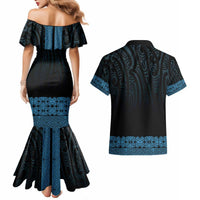 New Zealand Maori Kowhaiwhai Couples Matching Mermaid Dress and Hawaiian Shirt Kikorangi Maui and Mangopare LT9 - Polynesian Pride