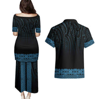 New Zealand Maori Kowhaiwhai Couples Matching Puletasi and Hawaiian Shirt Kikorangi Maui and Mangopare LT9 - Polynesian Pride