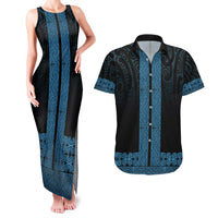 New Zealand Maori Kowhaiwhai Couples Matching Tank Maxi Dress and Hawaiian Shirt Kikorangi Maui and Mangopare LT9 Blue - Polynesian Pride
