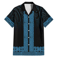 New Zealand Maori Kowhaiwhai Family Matching Mermaid Dress and Hawaiian Shirt Kikorangi Maui and Mangopare LT9 Dad's Shirt - Short Sleeve Blue - Polynesian Pride
