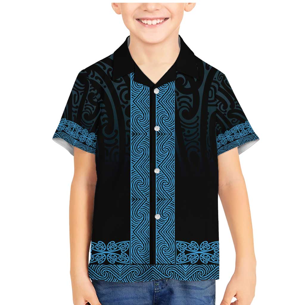 New Zealand Maori Kowhaiwhai Family Matching Mermaid Dress and Hawaiian Shirt Kikorangi Maui and Mangopare LT9 Son's Shirt Blue - Polynesian Pride