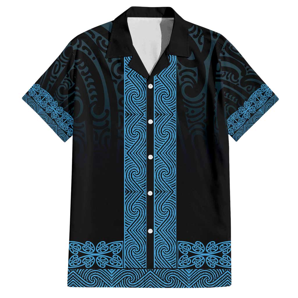 New Zealand Maori Kowhaiwhai Family Matching Off Shoulder Short Dress and Hawaiian Shirt Kikorangi Maui and Mangopare LT9 Dad's Shirt - Short Sleeve Blue - Polynesian Pride