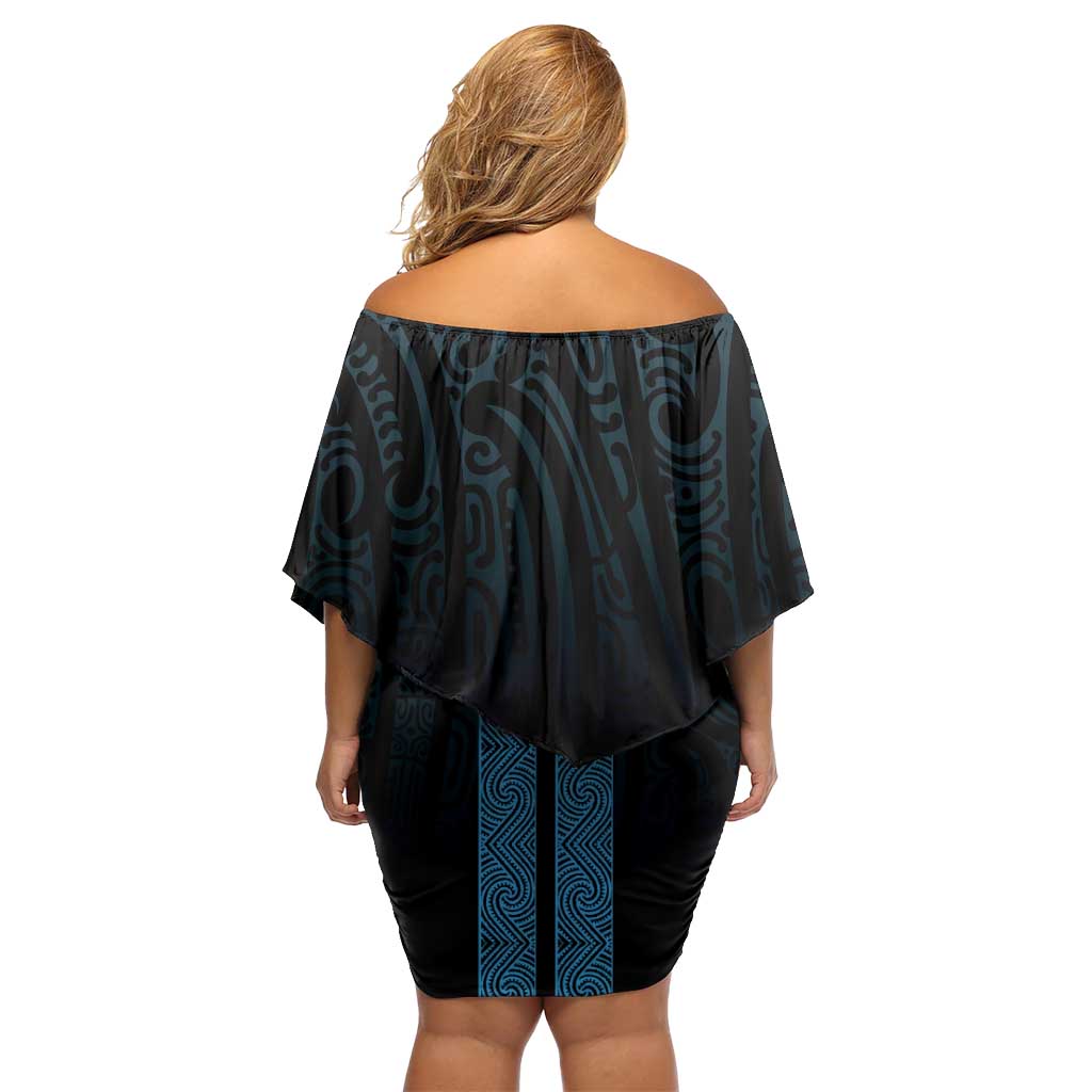 New Zealand Maori Kowhaiwhai Family Matching Off Shoulder Short Dress and Hawaiian Shirt Kikorangi Maui and Mangopare LT9 - Polynesian Pride