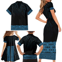 New Zealand Maori Kowhaiwhai Family Matching Short Sleeve Bodycon Dress and Hawaiian Shirt Kikorangi Maui and Mangopare LT9 - Polynesian Pride