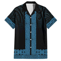 New Zealand Maori Kowhaiwhai Family Matching Summer Maxi Dress and Hawaiian Shirt Kikorangi Maui and Mangopare LT9 Dad's Shirt - Short Sleeve Blue - Polynesian Pride