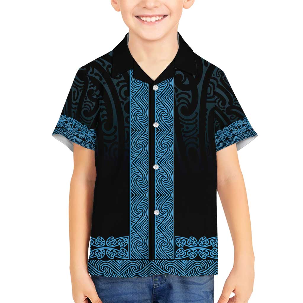 New Zealand Maori Kowhaiwhai Family Matching Summer Maxi Dress and Hawaiian Shirt Kikorangi Maui and Mangopare LT9 Son's Shirt Blue - Polynesian Pride