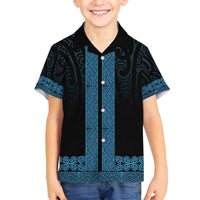 New Zealand Maori Kowhaiwhai Family Matching Summer Maxi Dress and Hawaiian Shirt Kikorangi Maui and Mangopare LT9 Son's Shirt Blue - Polynesian Pride