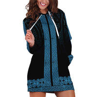 New Zealand Maori Kowhaiwhai Hoodie Dress Kikorangi Maui and Mangopare