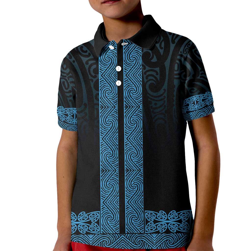 New Zealand Maori Kowhaiwhai Kid Polo Shirt Kikorangi Maui and Mangopare LT9 Kid Blue - Polynesian Pride