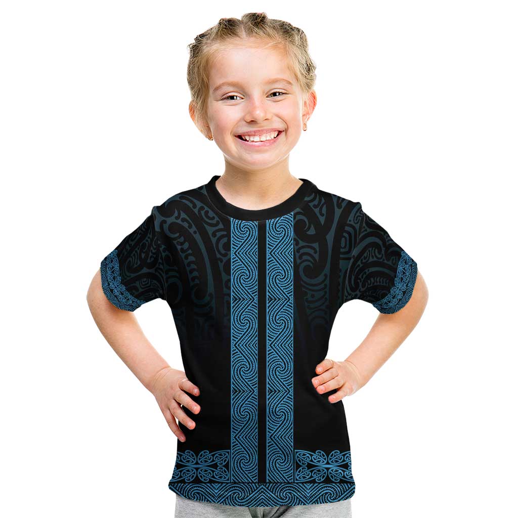 New Zealand Maori Kowhaiwhai Kid T Shirt Kikorangi Maui and Mangopare LT9 Blue - Polynesian Pride
