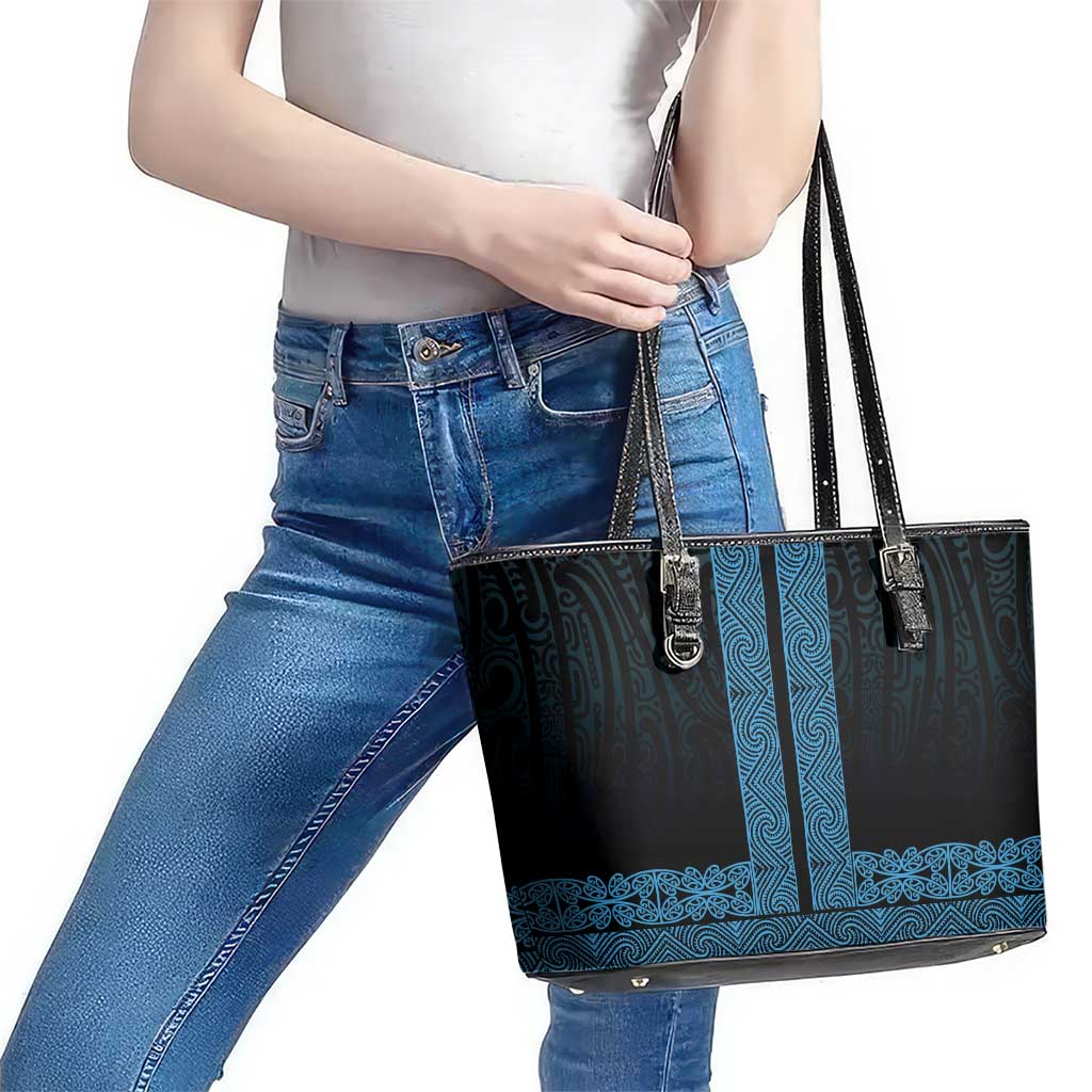 New Zealand Maori Kowhaiwhai Leather Tote Bag Kikorangi Maui and Mangopare LT9 - Polynesian Pride