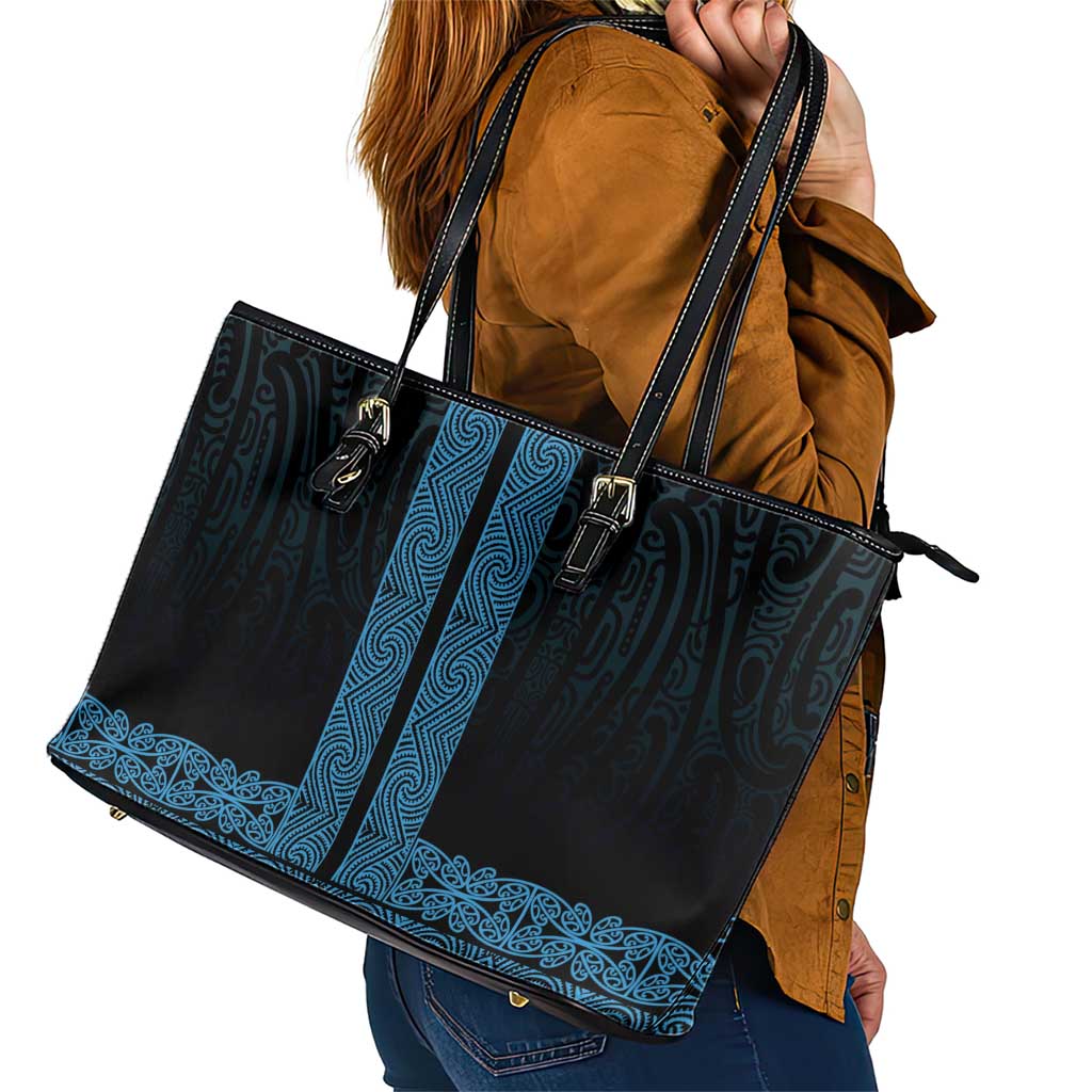 New Zealand Maori Kowhaiwhai Leather Tote Bag Kikorangi Maui and Mangopare LT9 - Polynesian Pride