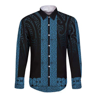 New Zealand Maori Kowhaiwhai Long Sleeve Button Shirt Kikorangi Maui and Mangopare LT9 Unisex Blue - Polynesian Pride