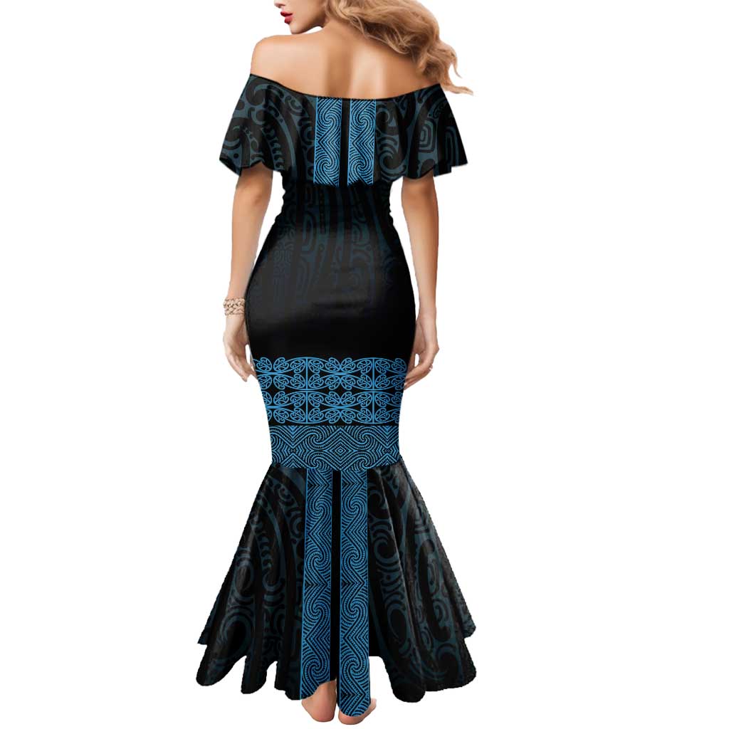 New Zealand Maori Kowhaiwhai Mermaid Dress Kikorangi Maui and Mangopare