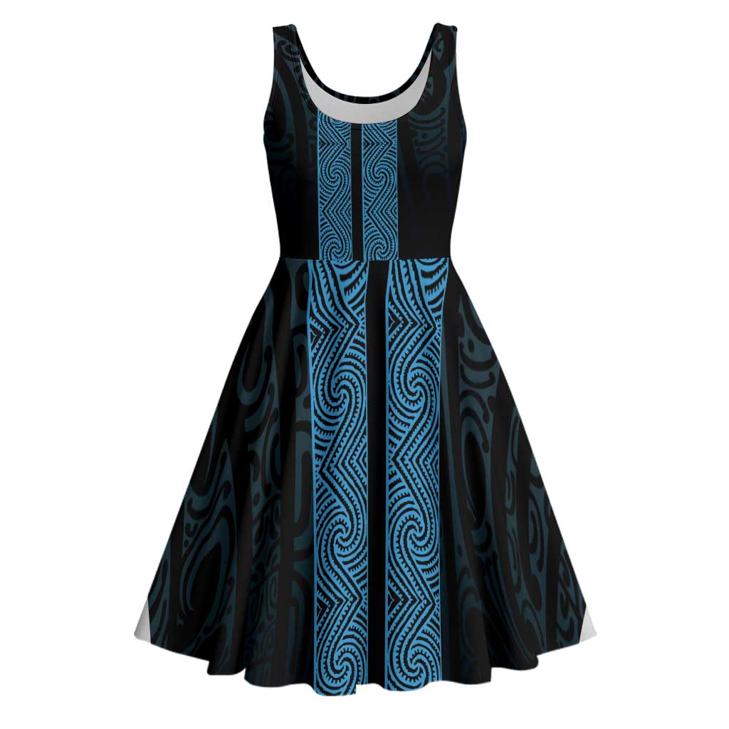 New Zealand Maori Kowhaiwhai Midi Dress Kikorangi Maui and Mangopare - Polynesian Pride