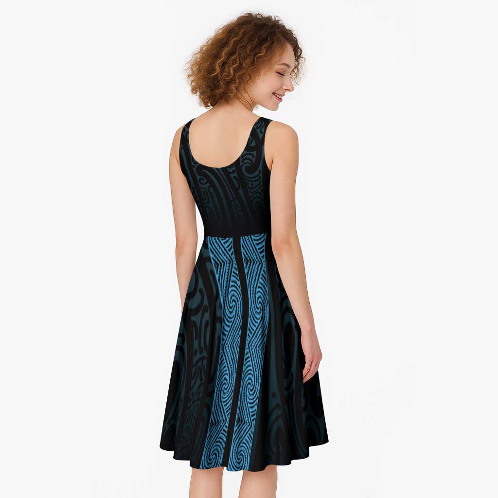 New Zealand Maori Kowhaiwhai Midi Dress Kikorangi Maui and Mangopare - Polynesian Pride