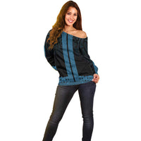 New Zealand Maori Kowhaiwhai Off Shoulder Sweater Kikorangi Maui and Mangopare LT9 - Polynesian Pride