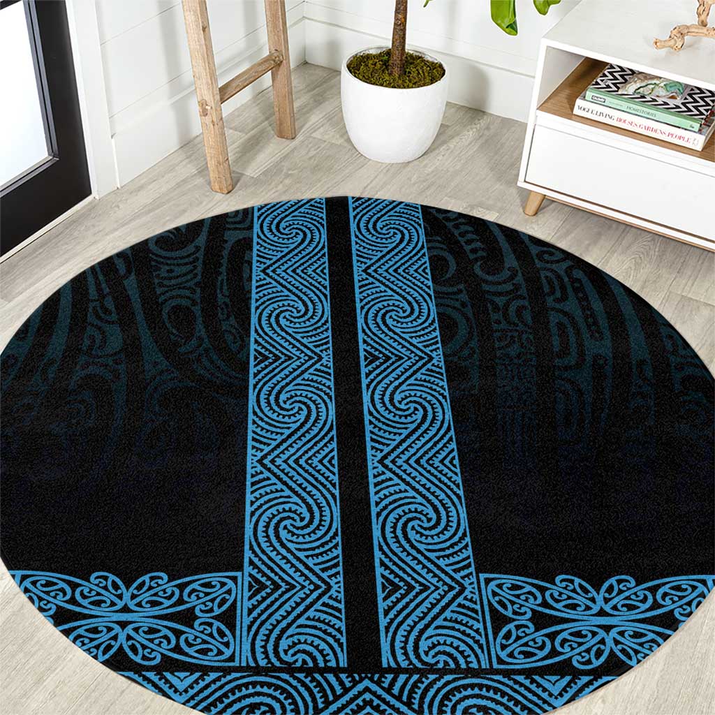 New Zealand Maori Kowhaiwhai Round Carpet Kikorangi Maui and Mangopare LT9 Blue - Polynesian Pride