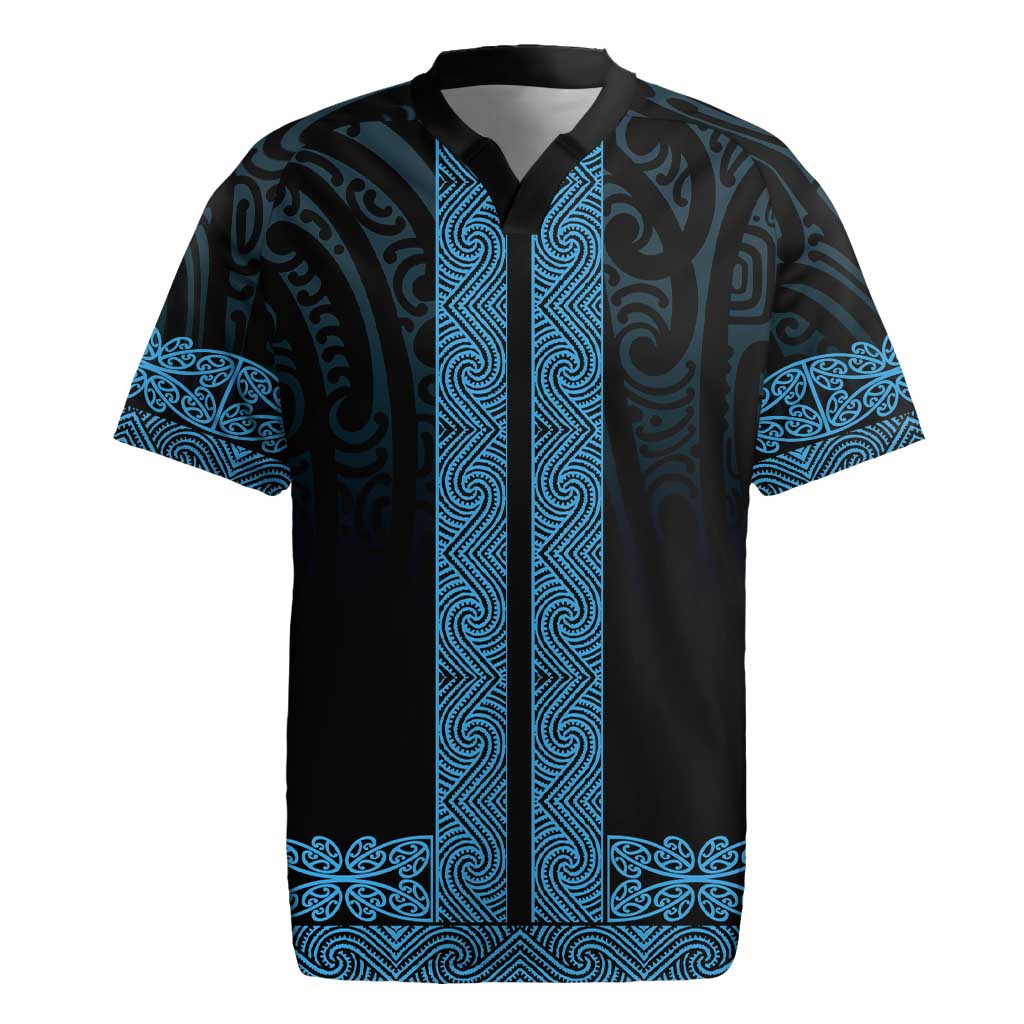 New Zealand Maori Kowhaiwhai Rugby Jersey Kikorangi Maui and Mangopare