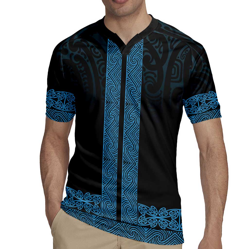 New Zealand Maori Kowhaiwhai Rugby Jersey Kikorangi Maui and Mangopare